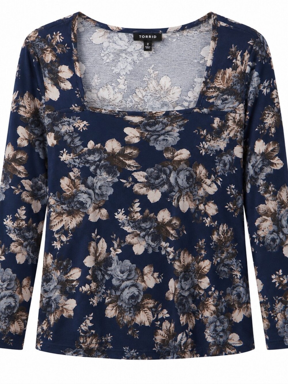 torrid Navy Floral Square-Neck Long Sleeve Top Sz 2X